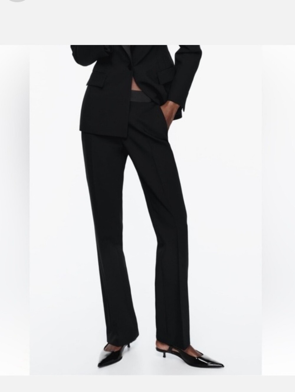 Zara Black Boot-Cut Pants with Satin Waistband Size Large. NWOT